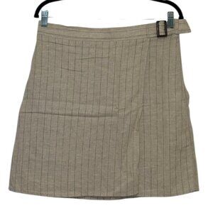 Max Studio Skirt Women's Size Large Tan Linen Cotton Mini Length Faux Wrap